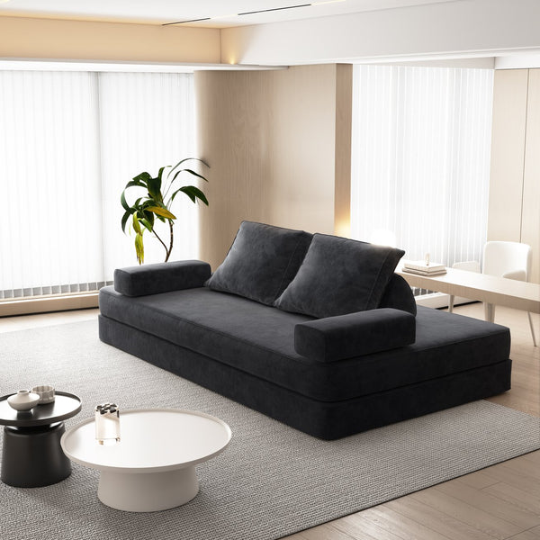 English Elm 86.6"Multifunctional Folding Sofa Bed with Chaise, Fluffy Chenille, Removable Backs & Pillows, Deep Seat Lounge DARK GREY W3219P340667