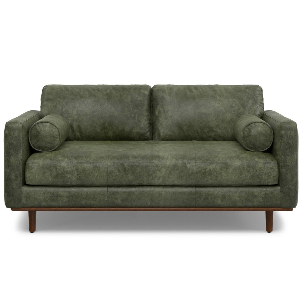 English Elm Morrison 72-Inch Sofa: Handcrafted Moss Green Leather Loveseat For Cozy Mid-Century Living Spaces B136P364279