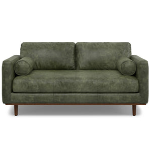 English Elm Morrison 72-Inch Sofa: Handcrafted Moss Green Leather Loveseat For Cozy Mid-Century Living Spaces B136P364279