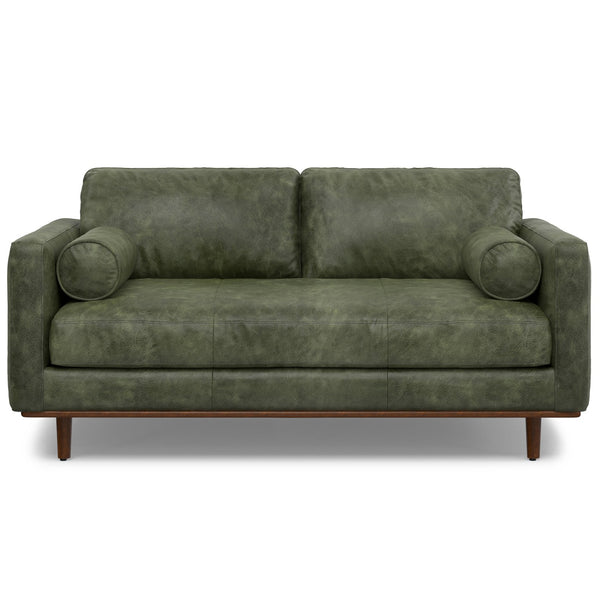 English Elm Morrison 72-Inch Sofa: Handcrafted Moss Green Leather Loveseat For Cozy Mid-Century Living Spaces B136P364279