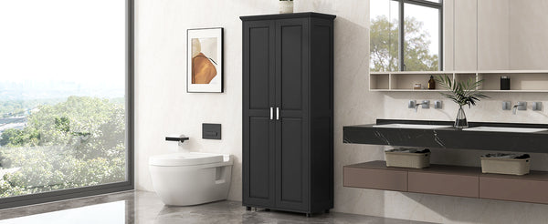 English Elm Storage Compact Two-Door Cabinet with Adjustable Shelf, Anti-Tip Safety, MDF Durability for Home Organizing Black WF323346AAB