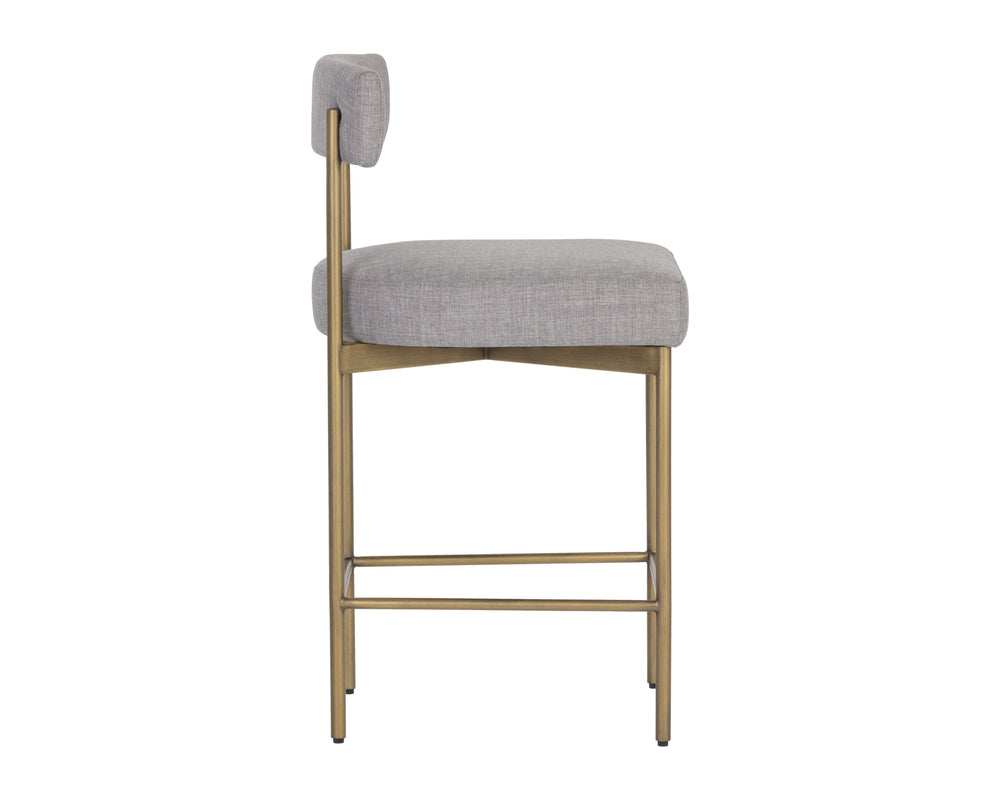 Sunpan Seneca Counter Stool - Modern Open Back Design with Stylish Steel Frame for Contemporary Spaces Antique Brass / Arena Cement