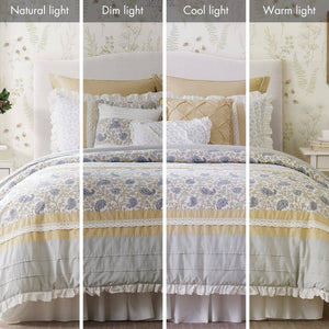 English Elm 9 Piece Cotton Percale Comforter Set - Timeless Yellow Cottage Charm With Elegant Paisley Design B03597197