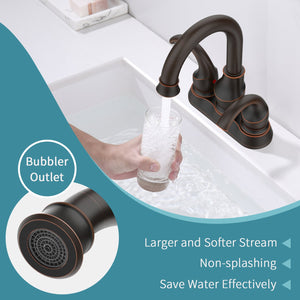English Elm Oil Rubbed 2-Handle Crescent Moon Bathroom Faucet 4" Centerset with 360° Swivel, Pop-Up Drain & Hoses T3177P277488