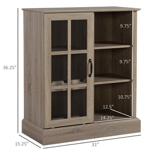 English Elm HOMCOM Rustic Wine Bar Cabinet with 6-Bottle Rack, Stemware Slots, Sliding Glass Door & Shelves W2225P217404