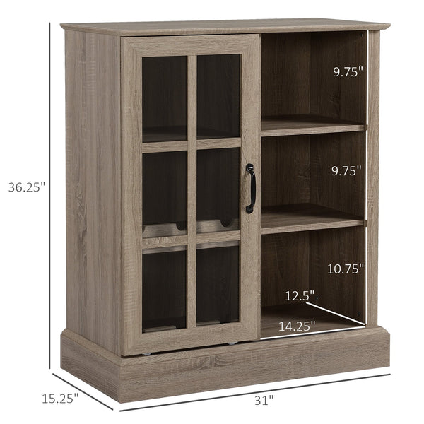 English Elm HOMCOM Rustic Wine Bar Cabinet with 6-Bottle Rack, Stemware Slots, Sliding Glass Door & Shelves W2225P217404
