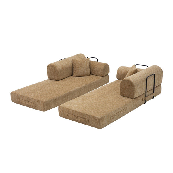 English Elm Convertible Bouclé Floor Sofa Bed Loveseat Daybed for Studio Living Room Ochre W5532P458420