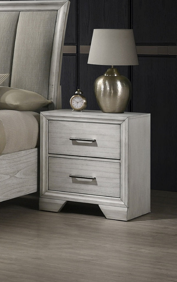 English Elm 1pc Nightstand with Three Spacious Drawers White Mist Finish Metal Hardware Mirrored Top Elegant Storage Antique White 27 L x 19 W x 31.5 H B011P228949
