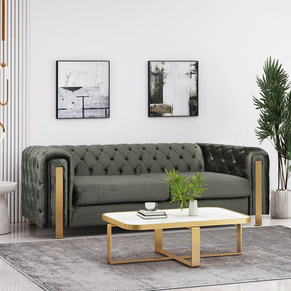 English Elm Christopher Knight Home® - Mirod Modern 3-Seat Sofa with Tufted Back and Arms, Polyester Upholstery, Foam & Pocket Spring Comfort Grey 69439.00
