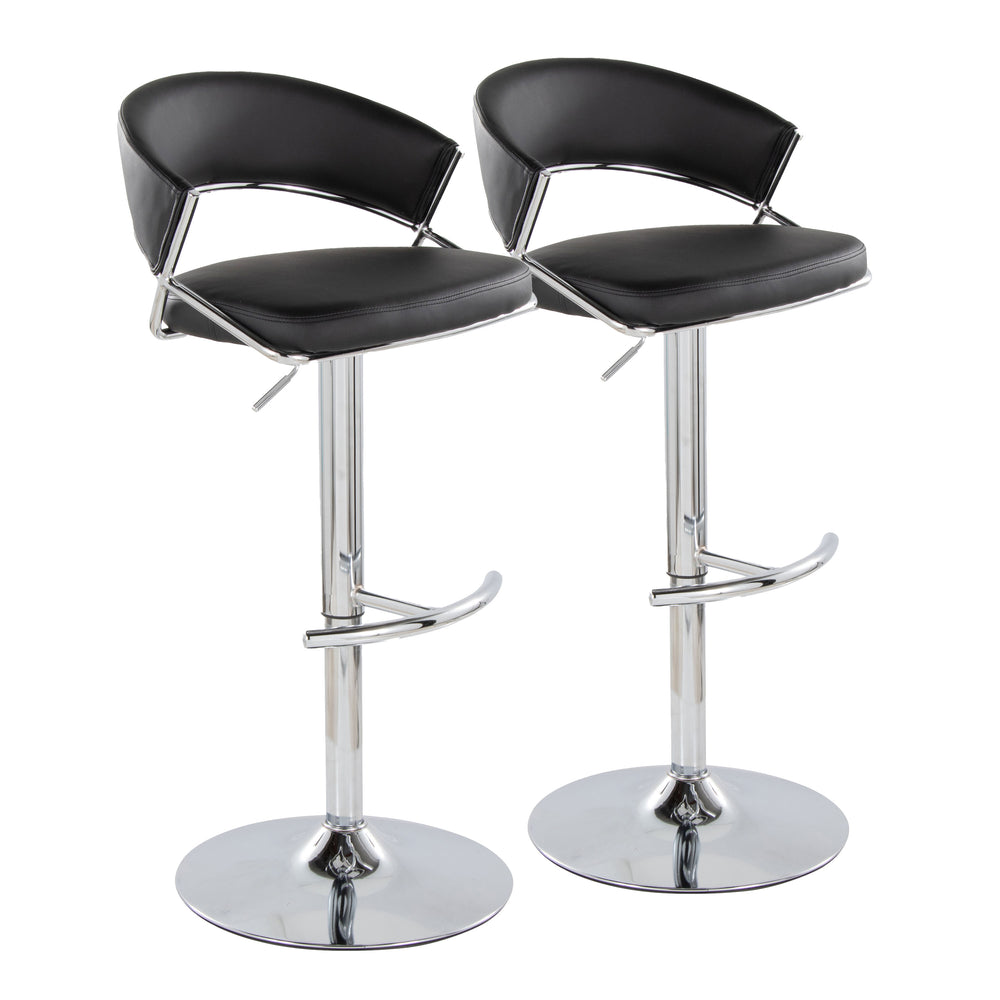 English Elm Jie Adjustable Barstool Set of 2 - Black Faux Leather Swivel Stools, Chrome Base, Height Adjustable, Contemporary B202S00944
