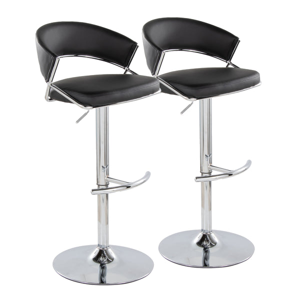 English Elm Jie Adjustable Barstool Set of 2 - Black Faux Leather Swivel Stools, Chrome Base, Height Adjustable, Contemporary B202S00944