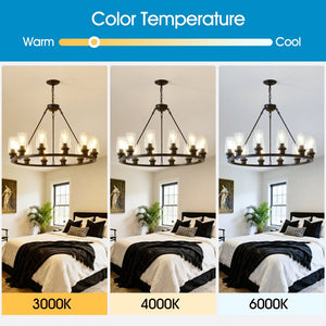 English Elm 9-light Matte Black Wagon Wheel Chandelier Seeded Glass Farmhouse Dining Room W5008P392768