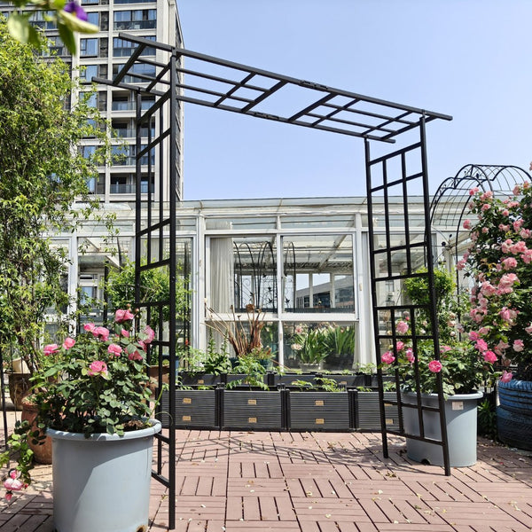 English Elm Metal Garden Arch Adjustable Width Powder Coated Steel Trellis for Climbing Plants W1586P268885