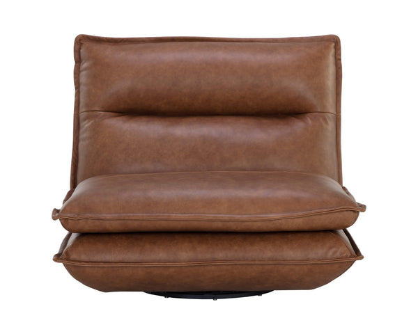 Sunpan Colson Swivel Armless Chair in Luxurious Cognac Italian Leather - Contemporary Comfort & Style