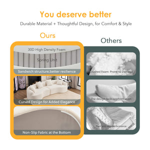 English Elm Curved Boneless Sofa modular 110" sectional with high-density foam & spring core, kid‑friendly curves, no assembly required for easy moving and cozy lounging White W2231S00005