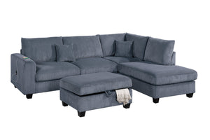 English Elm Modern Corduroy Sectional with Chaise Storage Ottoman and Usb Port for Living Room B011S02184