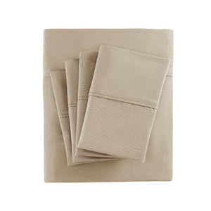 JLA Home Madison Park - Cotton sateen sheet set with peachy-soft finish, OEKO-TEX certified, durable wrinkle-resistant comfort Khaki MPH20-0003