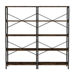 English Elm 5-Tier Industrial Bookshelf Rustic Brown Metal Frame Open Shelves 450lb Capacity Anti-Tip Design W2699P223204