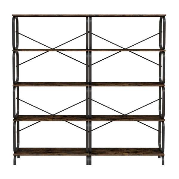 English Elm 5-Tier Industrial Bookshelf Rustic Brown Metal Frame Open Shelves 450lb Capacity Anti-Tip Design W2699P223204