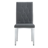 English Elm 4 Piece Set Of Gray Armless Dining Chairs Brings A Touch Of Elegance and Mystery To The Dining Area With Its Deep Gray Tone,The Grid and Buckle Design Of The Back Add A Vintage Yet Fashionable Touch