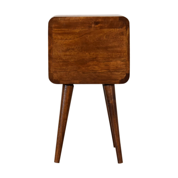 English Elm Soli Solid Mango Wood Mini Chestnut Nightstand with 2 Drawers, Curved Beige-Brown Design, Nordic Legs B182P213806