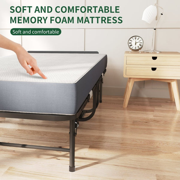 English Elm 75 Inch Rollaway Twin Bed with Memory Foam Mattress Heavy Duty Steel Frame Foldable W2735P425462