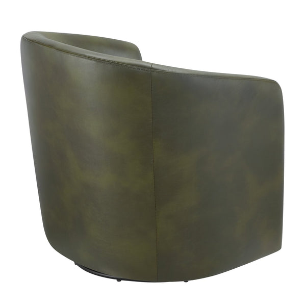 English Elm Ardena Fern Green Faux Leather Swivel Barrel Chair with Pocket Coil Seat, 360° Swivel, Compact Chic B050P322597