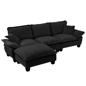 English Elm Modular Chenille Cloud Sectional with Sculptural Curved Arms and Movable Ottoman W3163S00117