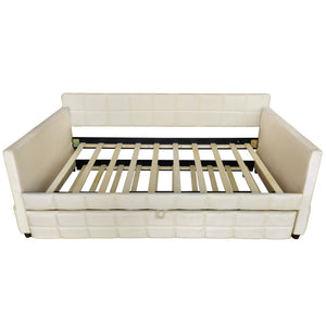English Elm Modern Velvet Twin Daybed with Pull Out Trundle and Built in Armrest Storage Pockets Beige SF000200AAA