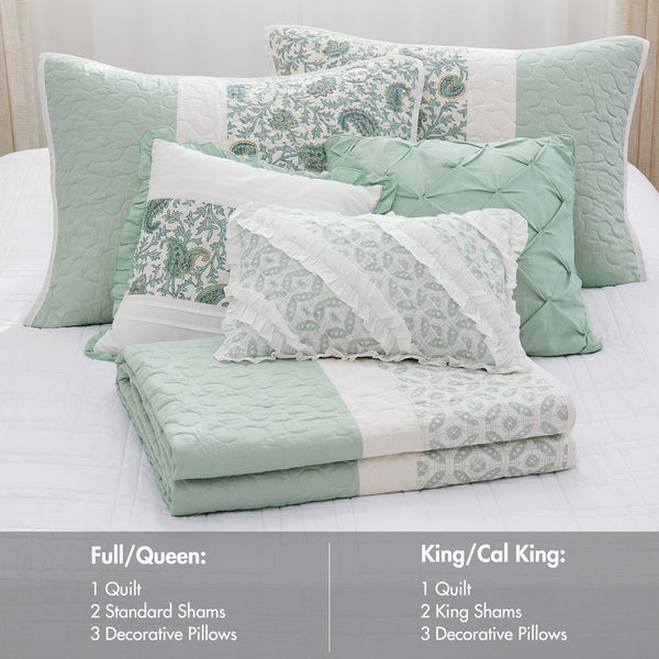 English Elm 6 Madison Park Dawn Cotton Percale Reversible Quilt Set with Paisley Pintuck, Lace Trim, Pillows, Full/Queen Aqua 17.72 L x 22.83 W x 7.09 H B035129023