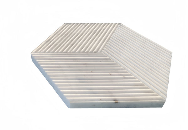 English Elm Hexagon Snow Mountain White Marble Tiles - Textured, 3D Fluted Design For Elegant Bathroom Walls W1696P262342