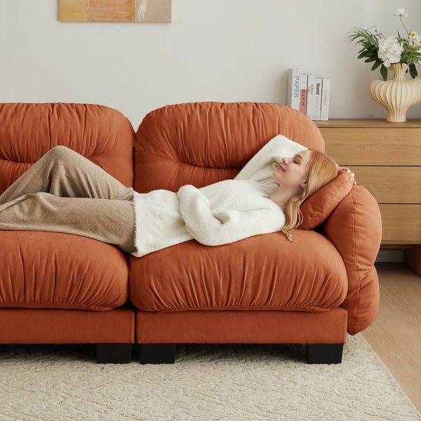 English Elm Pleated Chenille U-shape Sectional Sofa with Ottomans Ergonomic Foam Curved Armrests Orange W5656S00069