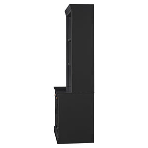 English Elm 83.4"tall Two-piece Bookcase Suite with Led Shelves Tempered Glass Doors Matte Black N751S059621B