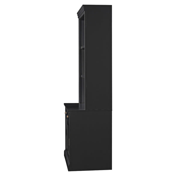English Elm 83.4"tall Two-piece Bookcase Suite with Led Shelves Tempered Glass Doors Matte Black N751S059621B