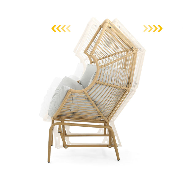 English Elm Christopher Knight Home® - Palos Outdoor Wicker Glider Chair - Light Brown, Ergonomic Comfort With Smooth Gliding Motion, Durable Design N775P191232L
