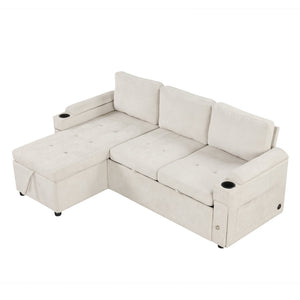 English Elm 83.5" Convertible Sectional Sleeper Sofa with Storage Chaise and Usb Ports N719P237944A