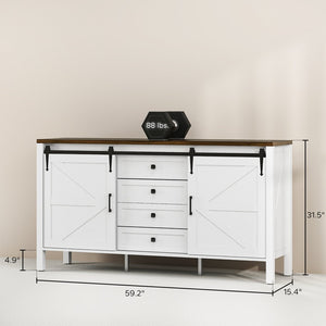 English Elm Spacious Farmhouse Buffet with Barn Doors Four Drawers and Adjustable Shelving T3971P429257