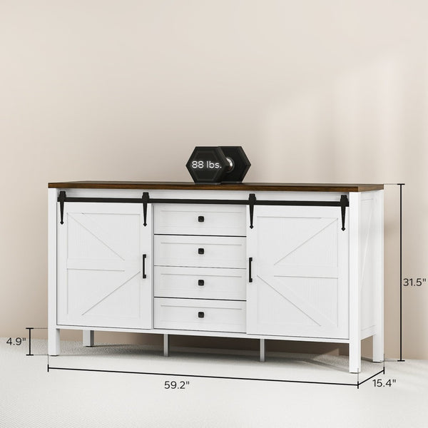 English Elm Spacious Farmhouse Buffet with Barn Doors Four Drawers and Adjustable Shelving T3971P429257