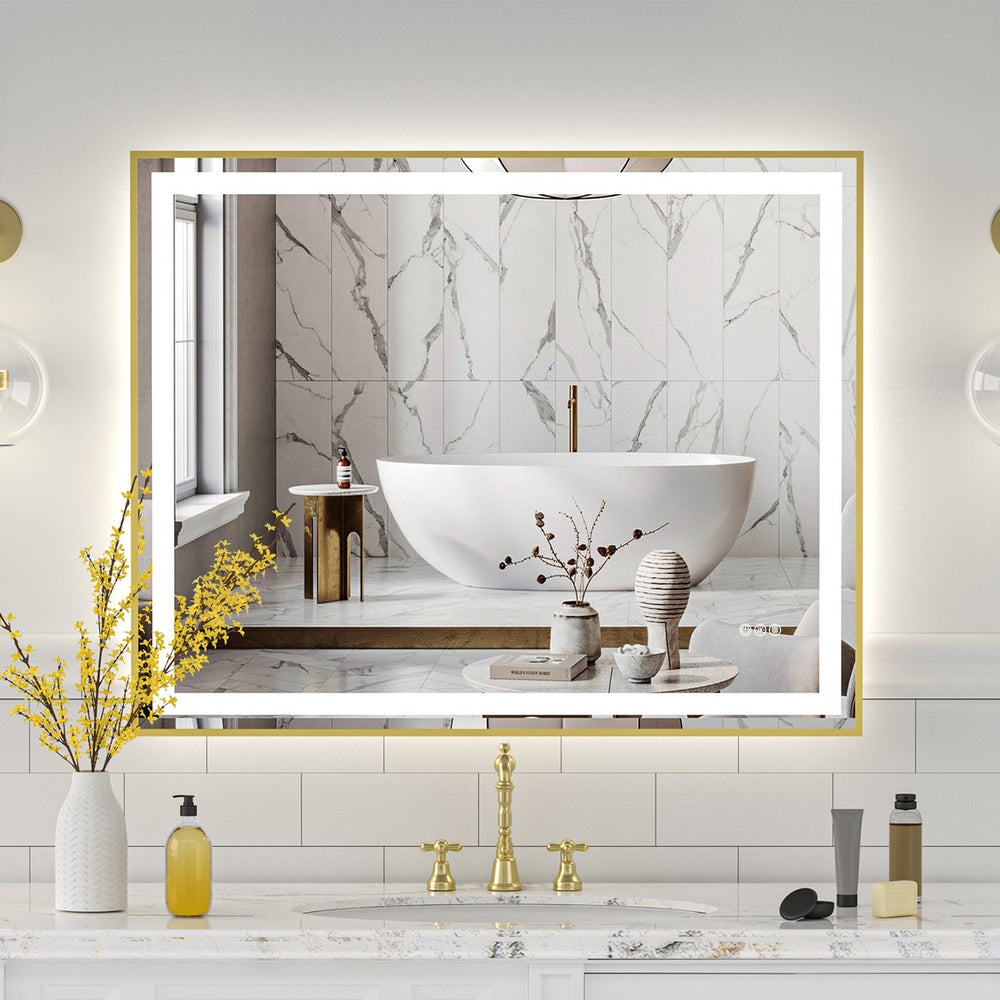 English Elm 40x32" Gold LED Mirror with Dual Front & Back Lighting, Eco-Friendly, 3 Color Temps, UL Listed T3177P320569