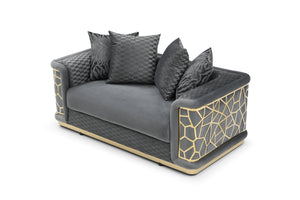 English Elm Talia Chic Micro Suede Loveseat with Patterned Arms, Gloss Brass Trim & Kiln-Dried Hardwood Frame Dark Gray 35 L x 26 W x 69 H B078P301563