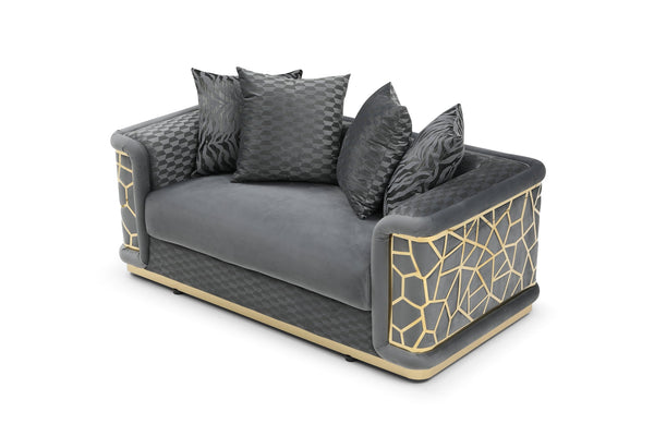 English Elm Talia Chic Micro Suede Loveseat with Patterned Arms, Gloss Brass Trim & Kiln-Dried Hardwood Frame Dark Gray 35 L x 26 W x 69 H B078P301563