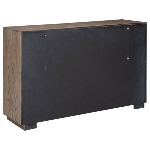 English Elm Gibbons Six Drawer Dresser Warm Brown Finish with Chrome Pulls for Modern Bedroom B062P447734