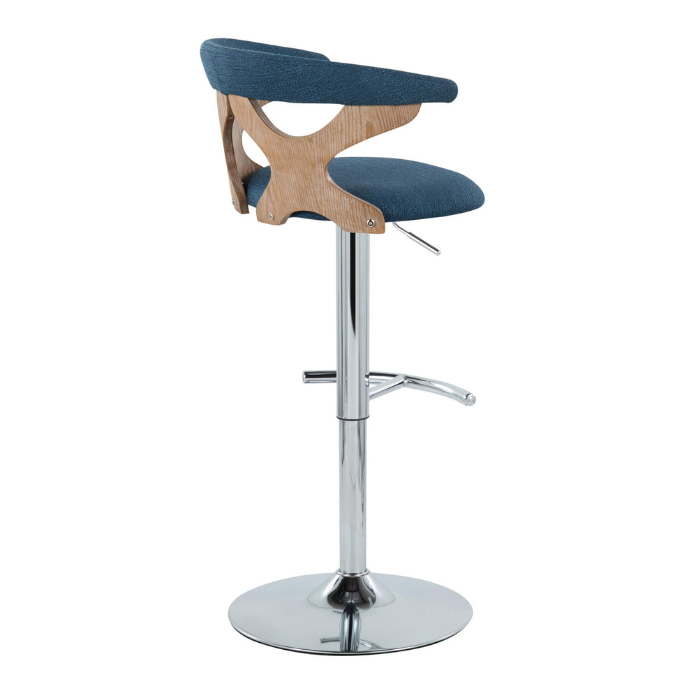 English Elm Gardenia Adjustable Barstool Set of 2 — Blue Fabric Cushioned Swivel Seats, Chrome Base, Contemporary Comfort B202S00864