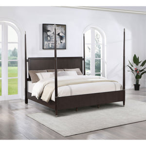 English Elm Niguel Four Poster Brown Bed with Silver Finials, Floating Headboard & Modern Low Footboard, Queen B062S01118