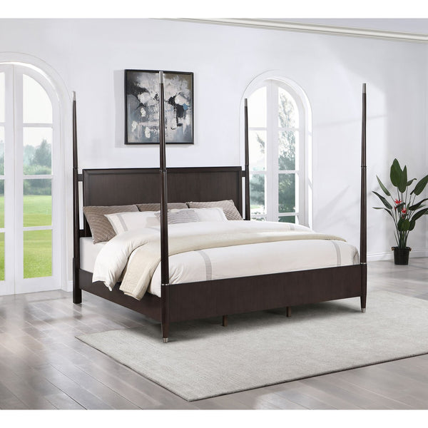 English Elm Niguel Four Poster Brown Bed with Silver Finials, Floating Headboard & Modern Low Footboard, Queen B062S01118