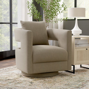 English Elm Wallace & Bay - Tan Swivel Chair — Contemporary Dark Khaki Fabric Accent Seat, Easy-Care, Compact 31.5"L x 31.5"W (95) B361P384442