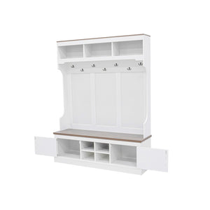 English Elm Vibe Haus Farmhouse Hall Tree with Bench Shoe Storage Hooks and Open Cubbies N724P380402K