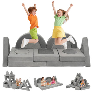 English Elm 16 Piece Modular Foam Play Couch Fort Building Set for Creative Kids Playroom Use Light Gray T5880P493419