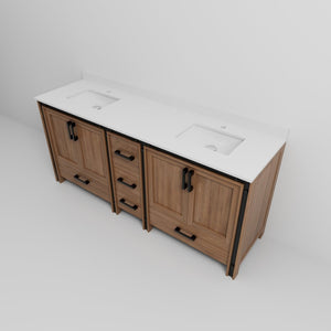 English Elm Rustic Barnwood Double Bath Vanity 80" W X 22" D, Cultured Marble Top, Soft-Close Storage & Style B2731P260746-GIGA