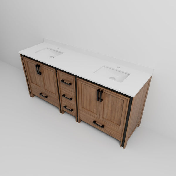 English Elm Rustic Barnwood Double Bath Vanity 80" W X 22" D, Cultured Marble Top, Soft-Close Storage & Style B2731P260746-GIGA